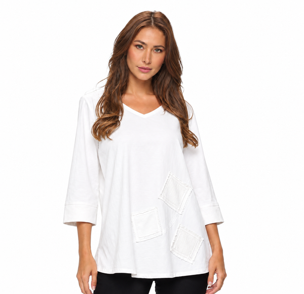 Soft Cotton Patch Trim V-Neck Tunic - C2002