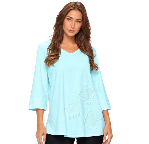 Soft Cotton Patch Trim V-Neck Tunic - C2002