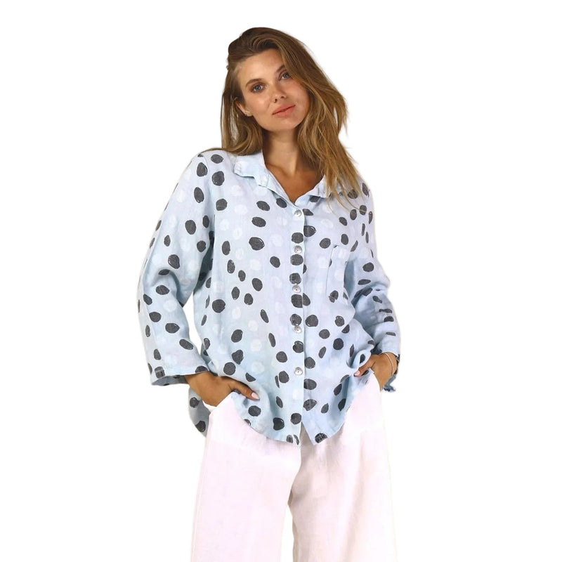 Artful Polka-Dot Linen Shirt - 46833D-ICE