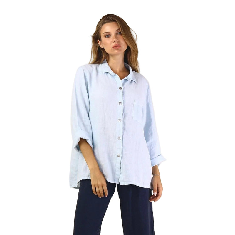 Relaxed Linen Button Front Shirt - 46833