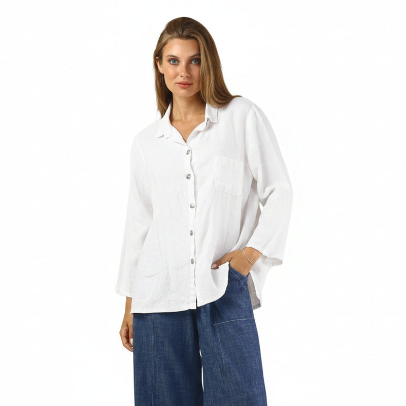 Relaxed Linen Button Front Shirt - 46833