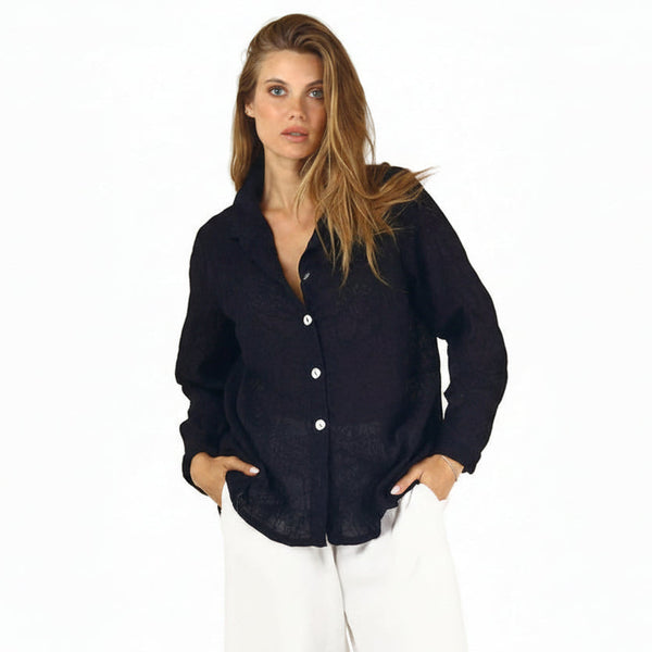 Floral Burnout Cotton Shirt in Black - 46951