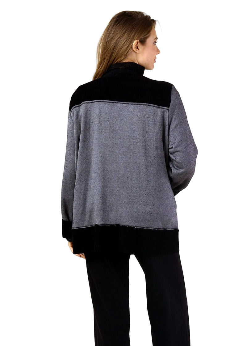 Soft Stretch Fleece & Corduroy Tie-Collar Jacket - C47031