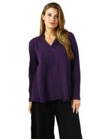 Soft Textured Pinstripe Knit V Neck Top in Mulberry - C47051