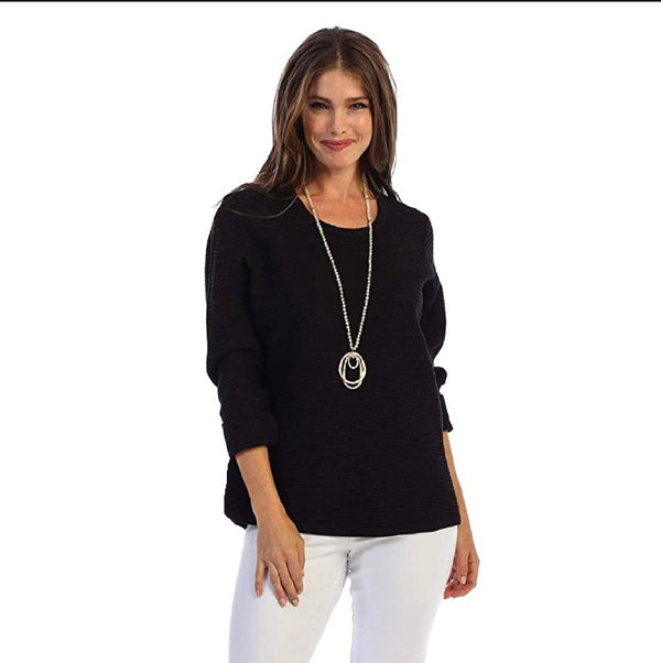 Focus Fashion Lightweight Short Waffle Top in Black - C519- BLK