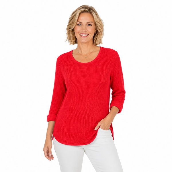 Lightweight Waffle Top in Brick Red - C691-RD