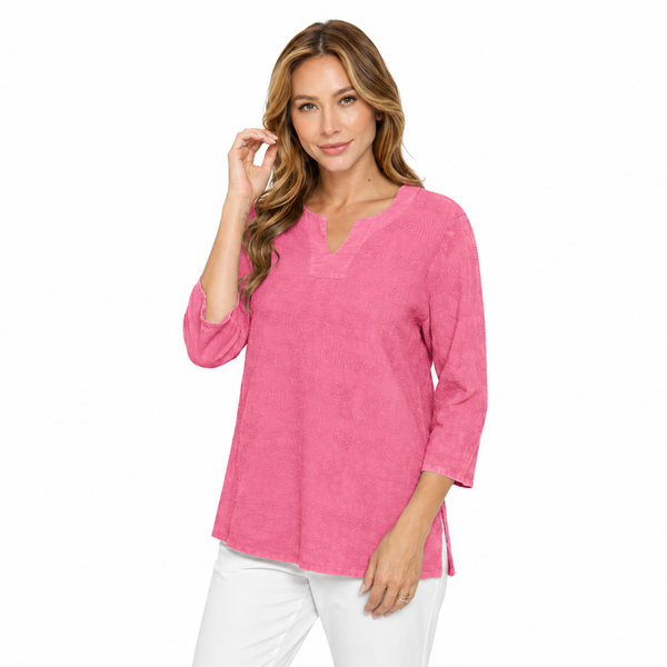 Embroidered Mineral Wash Cotton Top in Fuchsia - C630-FS