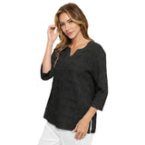 Embroidered Cotton Voile Top in Black - C630-BLK