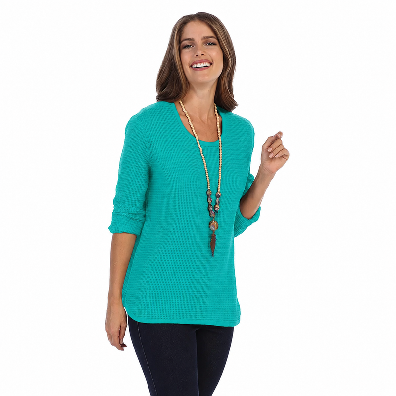 Lightweight Cotton Waffle Top  - C691-AQUA