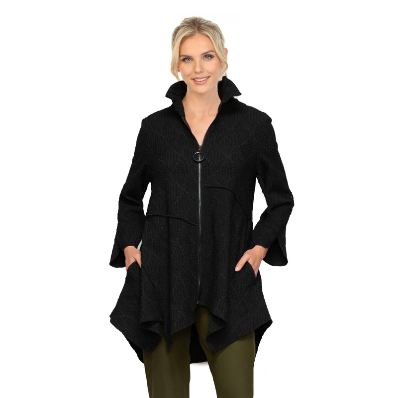 Tone-On-Tone Jacquard Tunic Jacket in Black - 7359T-BLK