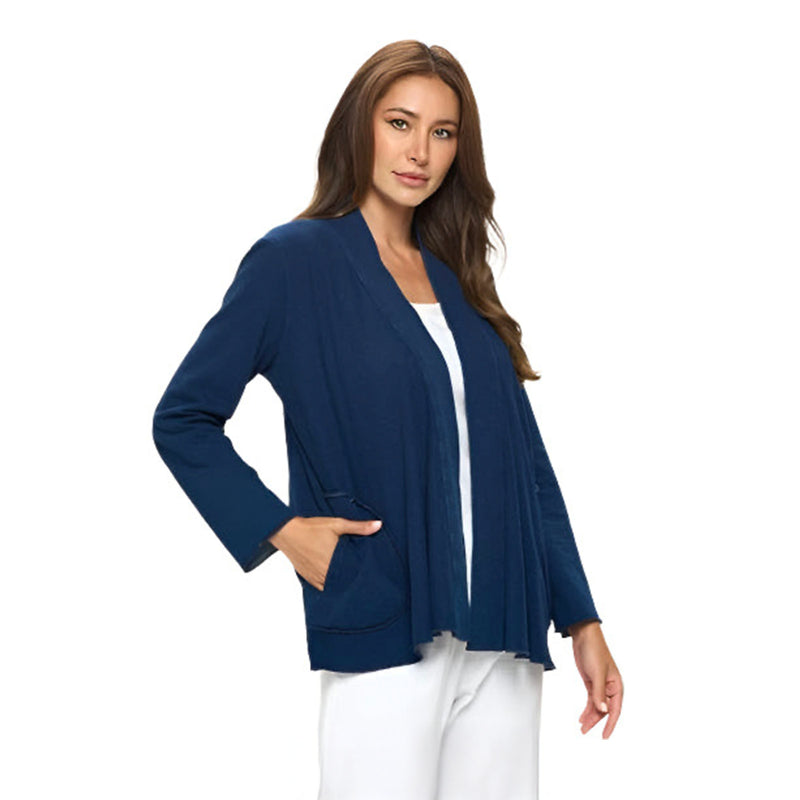 Denim Knit Open Front Cardigan in Indigo - D202