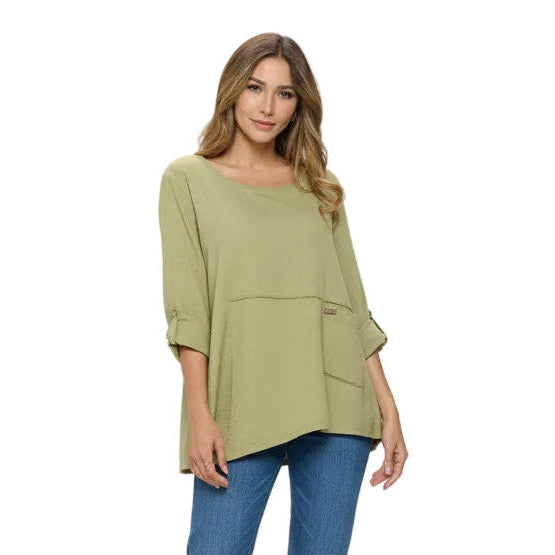 Lightweight Textured Cotton Tunic in Olive Branch - CD213-OLV