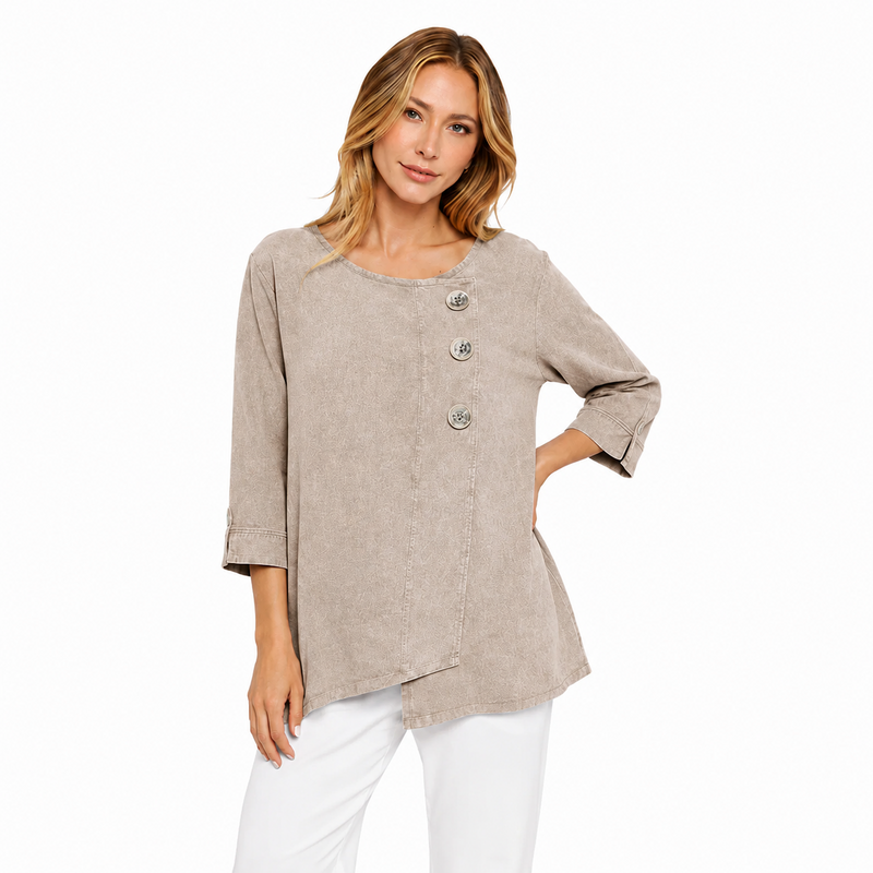 Mineral-Washed Asymmetric Tunic in Flax - CG102-FLX