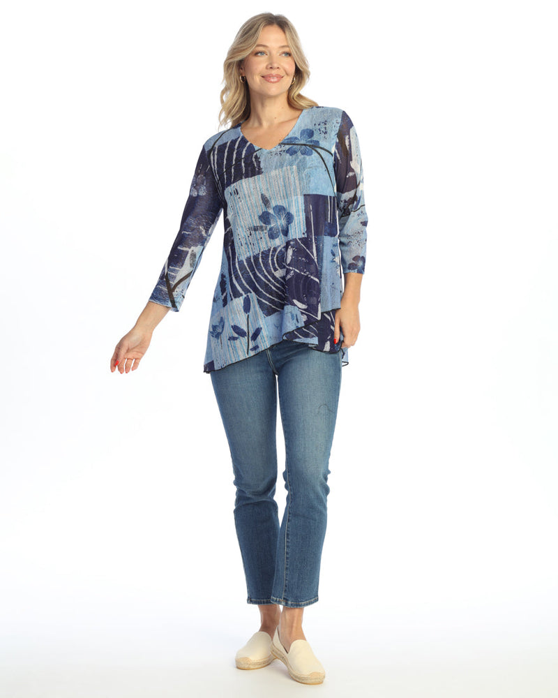 "Hana" Crepe Mesh Criss Cross Hem Tunic Top - CM2-2075