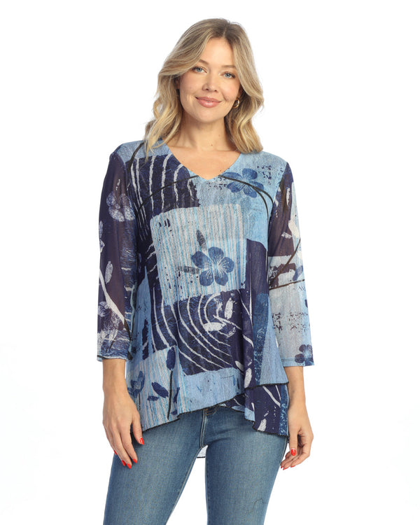 "Hana" Crepe Mesh Criss Cross Hem Tunic Top - CM2-2075