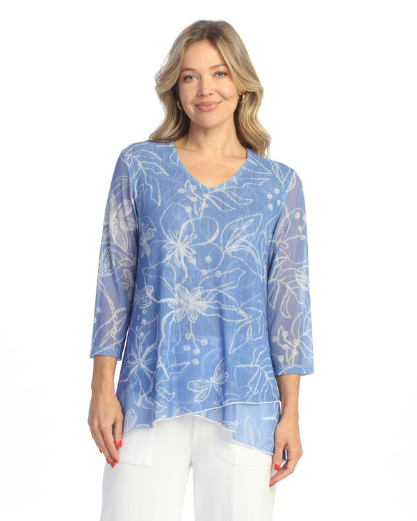 "Darling" Crepe Mesh Criss Cross Hem Tunic Top - CM2-2076