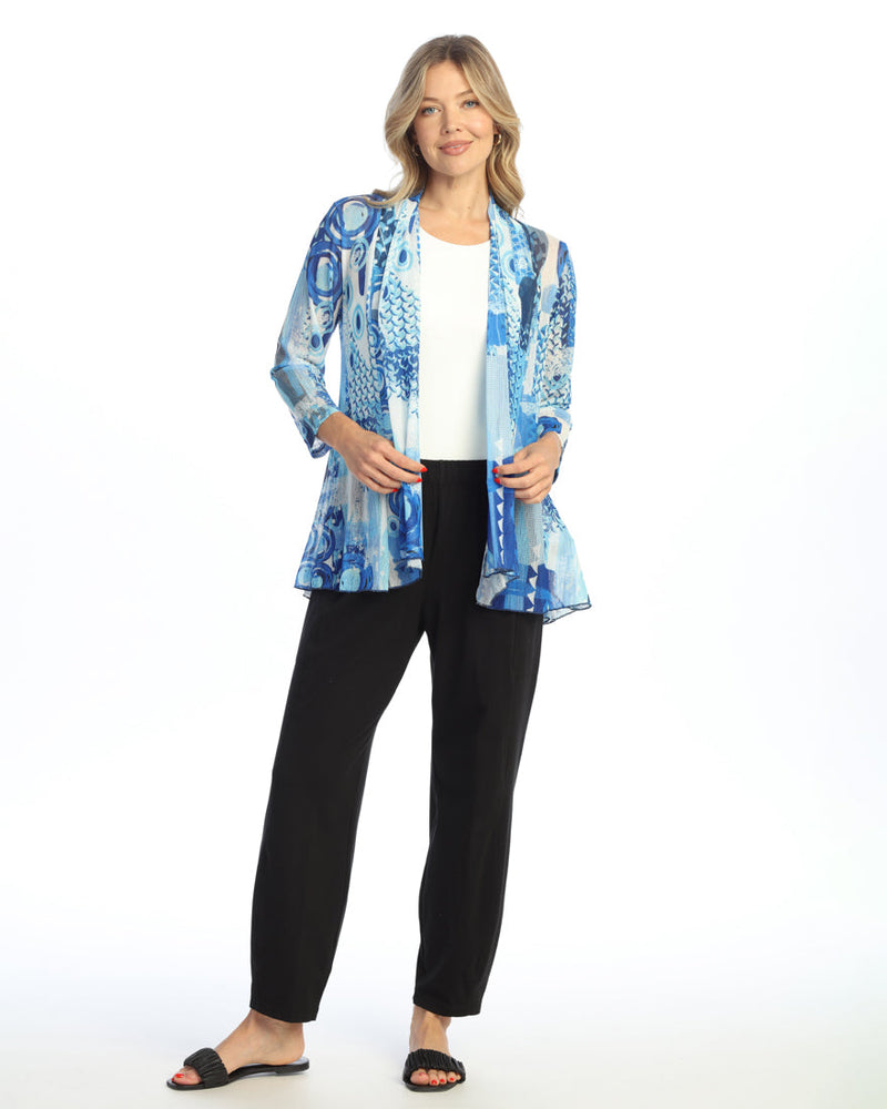 "Ocean Blue" Crepe Mesh Drape Cardigan - CM3-2062