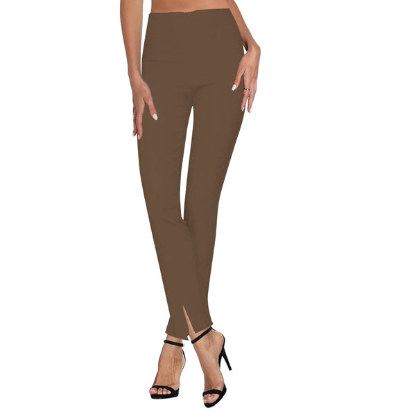 Klaveli Pants with Front Ankle Slits and Front Zipper in COFFEE - KLA-CF