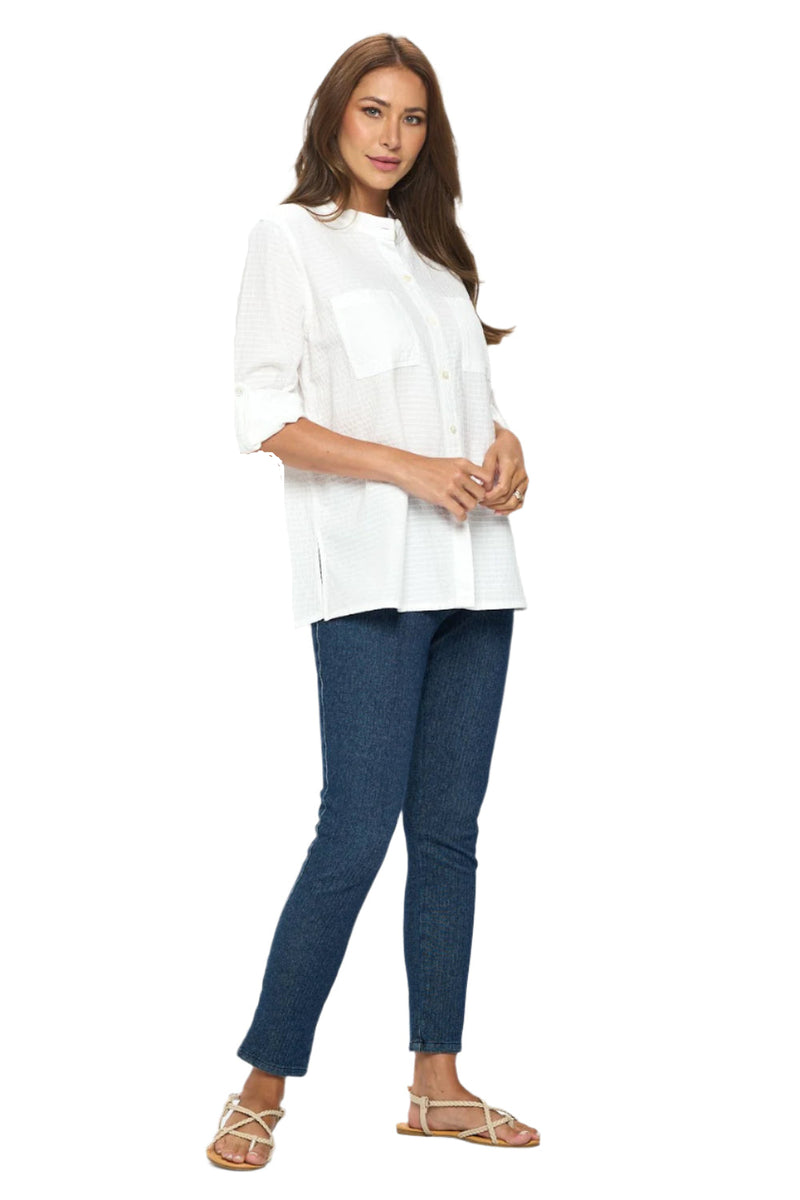 Textured Cotton Shirt in White - CS-117-WT