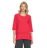 Cotton Rib-Stripe Tunic Top in Red - CS303 - Size S Only