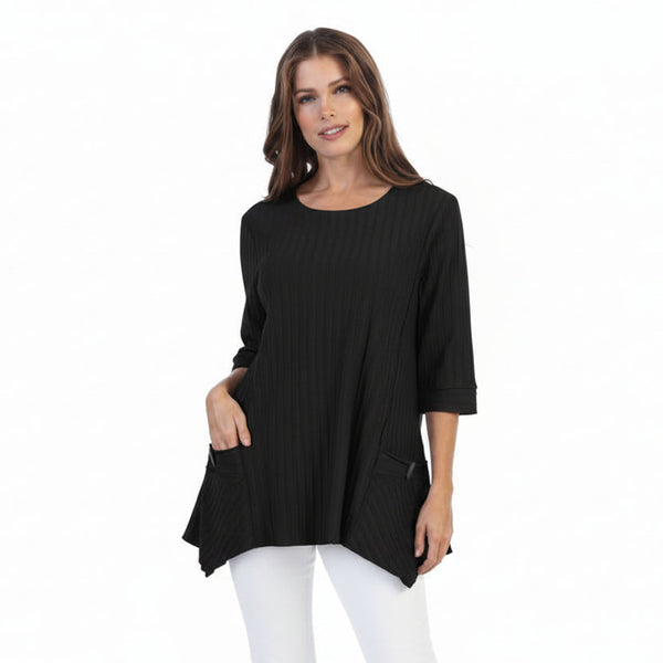 Textured Ribbed Cotton Tunic in Black - CS330-BLK