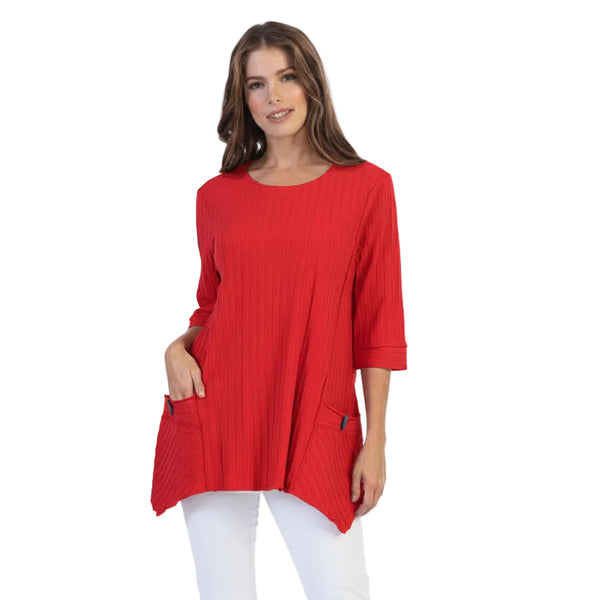 Textured Ribbed Cotton Tunic in Red - CS330-RD