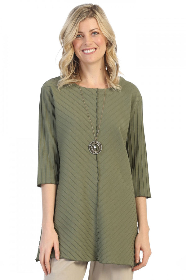 Diagonal Rib Tunic in Olive - CS342P-OLV - Plus Sizes Only!