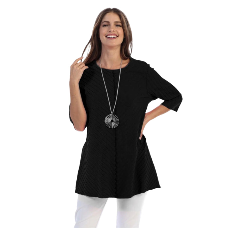 Diagonal Rib High-Low Tunic in Black - CS-342