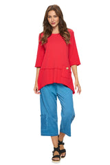 Cotton Rib-Stripe Tunic Top in Red - CS-303/389-RD