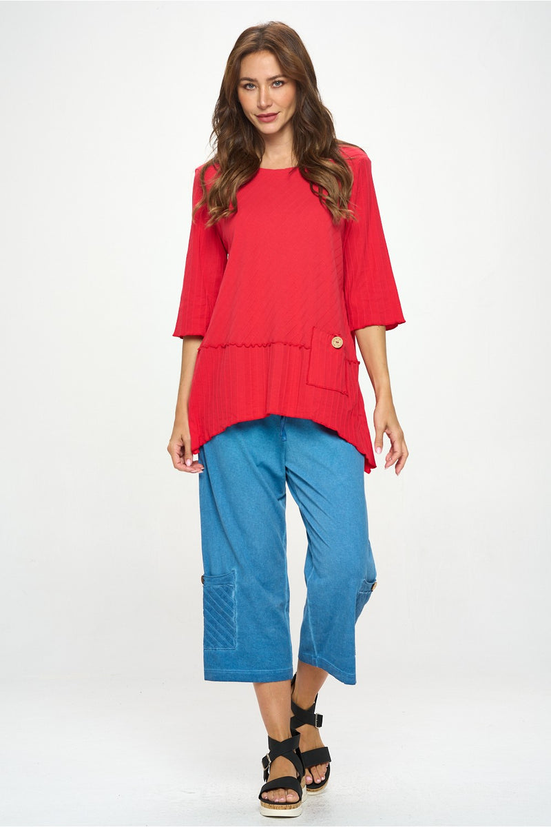 Lighter Weight Ribbed One-Pocket Tunic in Red - CS389-RD - Size S
