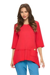 Cotton Rib-Stripe Tunic Top in Red - CS-303/389-RD