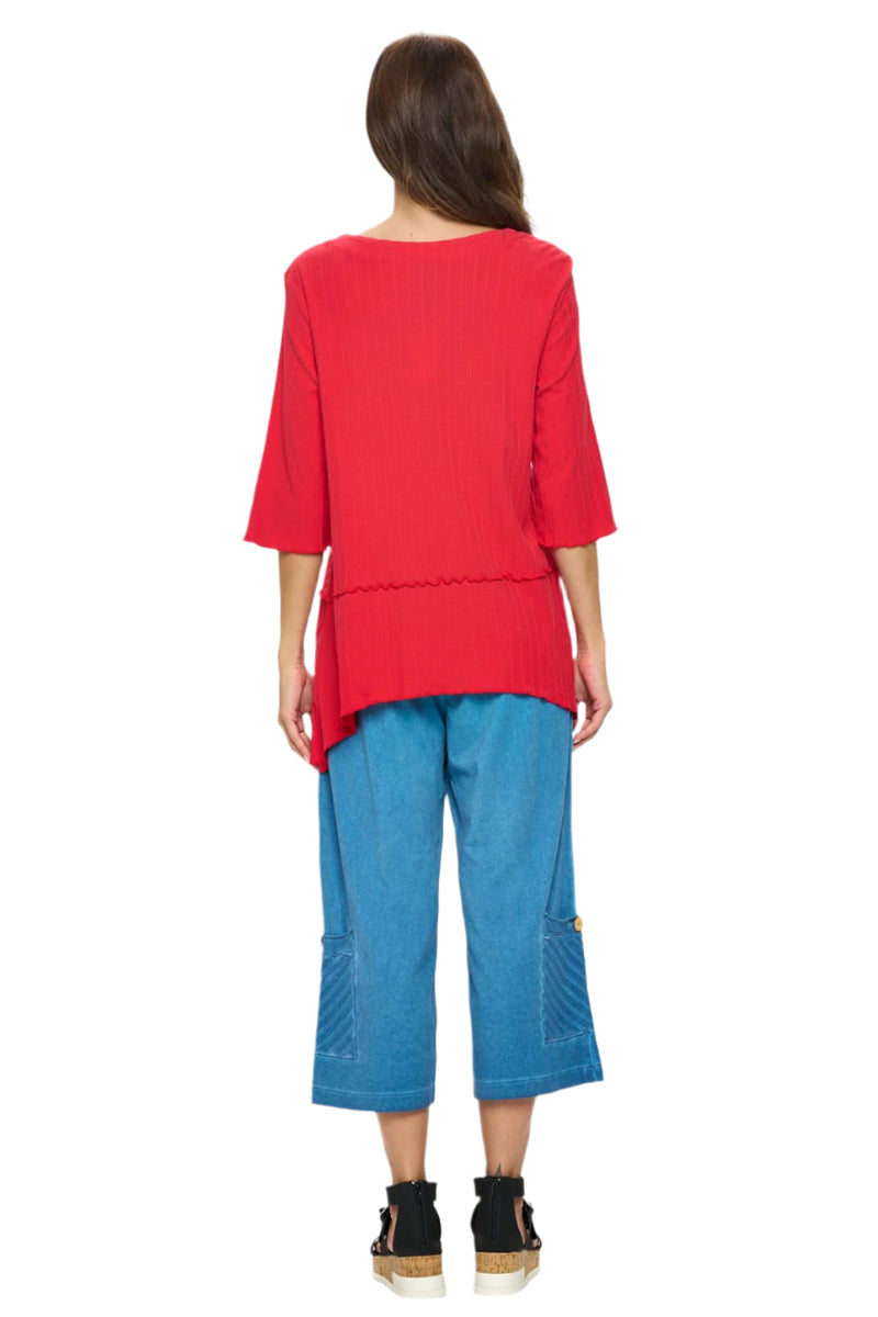 Cotton Rib-Stripe Tunic Top in Red - CS-303/389-RD