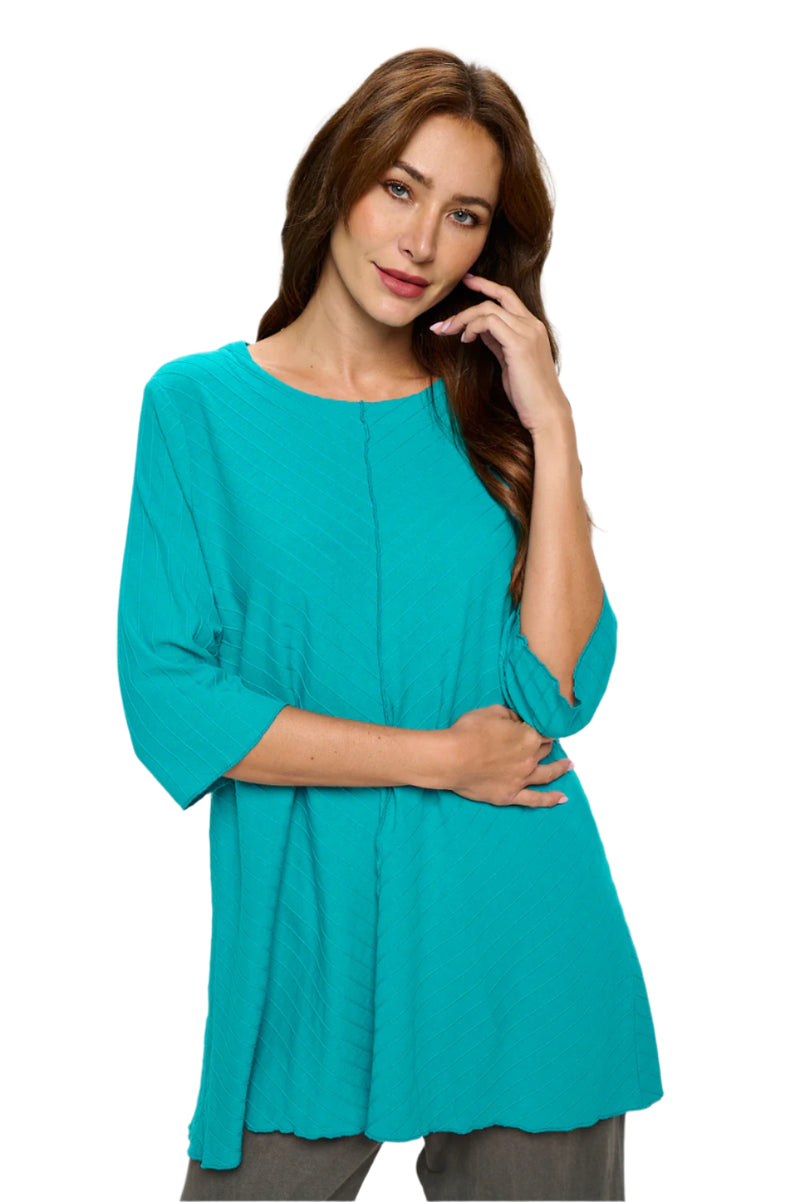 Diagonal Rib Lightweight Tunic in Atlantic Green - CS390-ATL - Size M