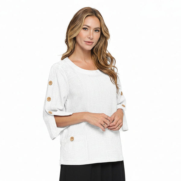 Seersucker Brush Dye Cotton Top in White - CS111-WHT