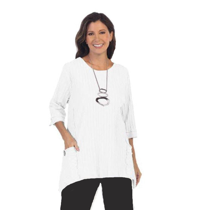 Focus Patch-Pocket Ribbed Tunic in White - CS-388-WT