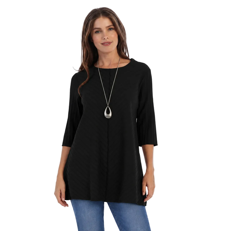 Diagonal Rib High-Low Tunic in Black - CS342-BLK