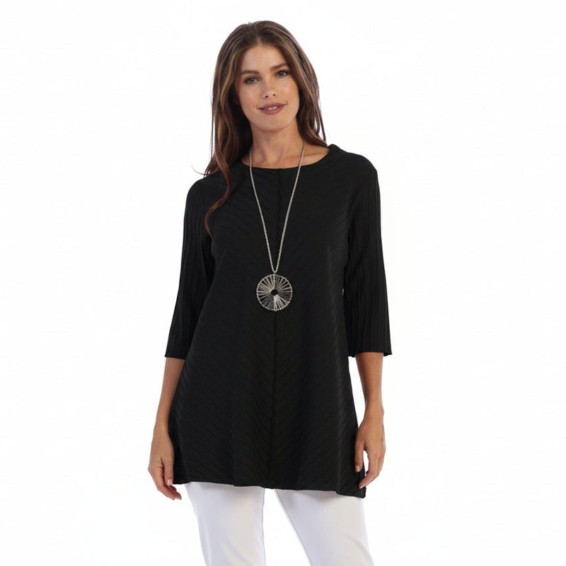 Diagonal Rib High-Low Tunic in Black - CS342-BLK