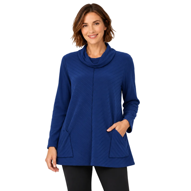 Cotton Diagonal-Rib Cowl-Neck Tunic - CS382