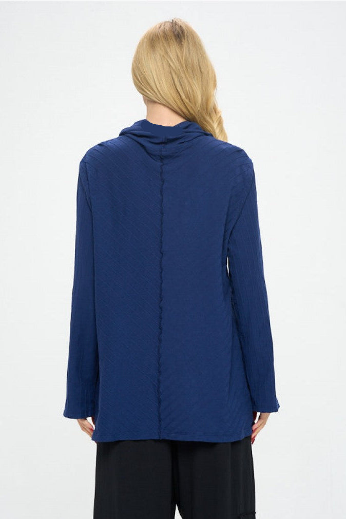 Diagonal Rib-Knit  Mock Neck Tunic in Navy - CS382-NVY