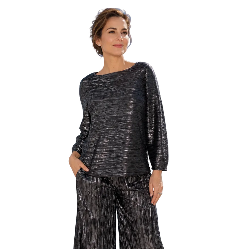 Textured Metallic Boat Neck Top - C1198T-BLK