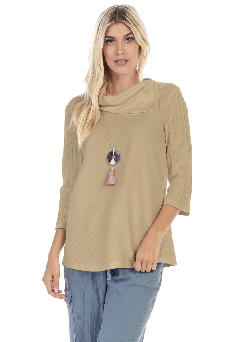 Diagonal Rib Cotton Tunic in Flax - CS369-FLX