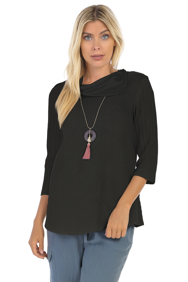 Diagonal Rib Cotton Tunic in Black - CS369-BLK