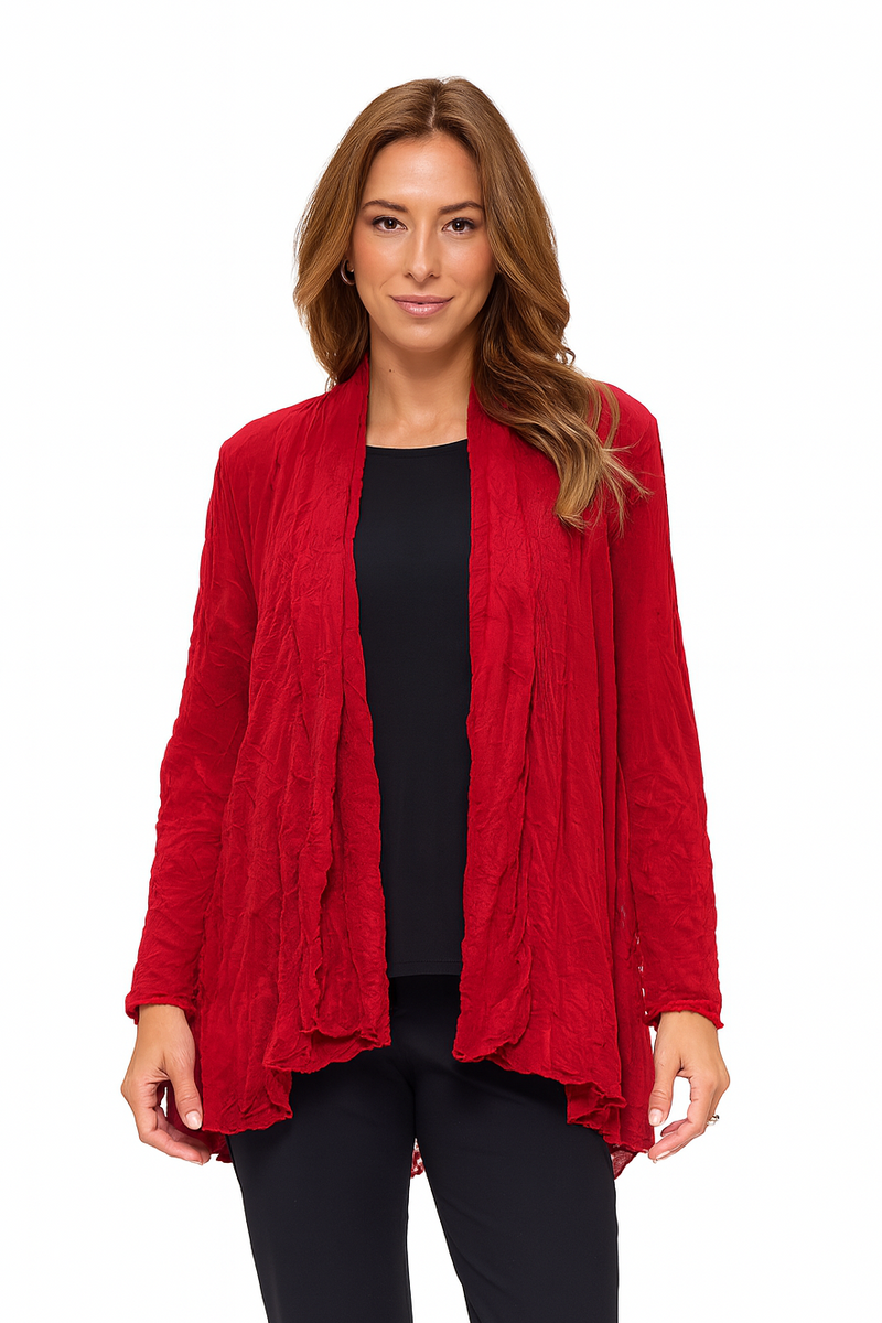 Crinkle Mesh Cardigan in Red - ME311-RD