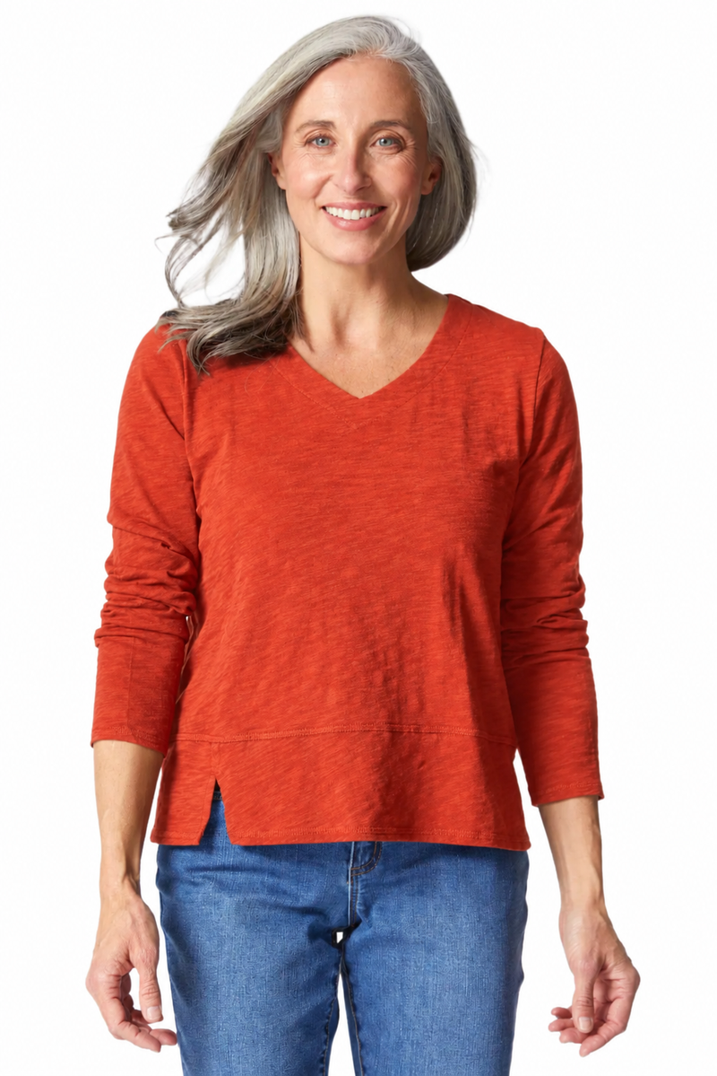 Cotton Pebble Seamed Long Sleeve Tee - 27555