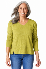 Cotton Pebble Seamed Long Sleeve Tee - 27555