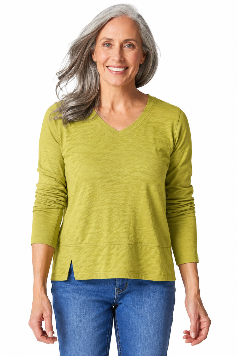 Cotton Pebble Seamed Long Sleeve Tee - 27555
