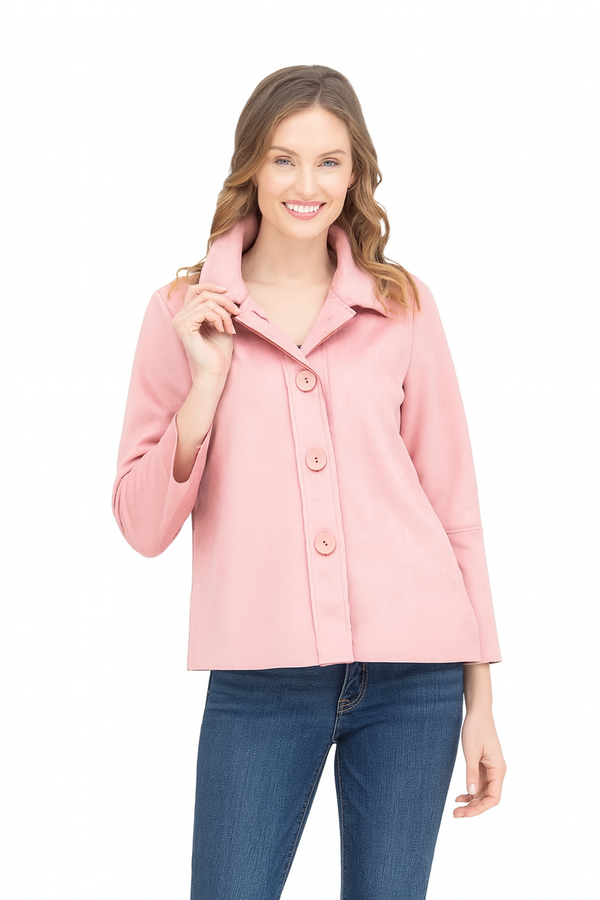 Microsuede Button Front Jacket in Pink - 4896-PNK