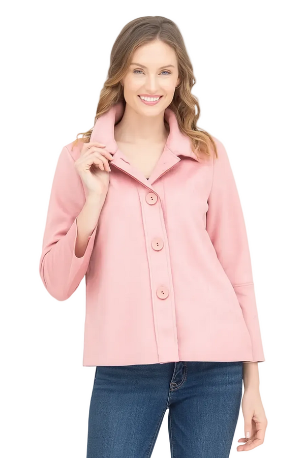 Microsuede Button Front Jacket in Pink - 4896-PNK