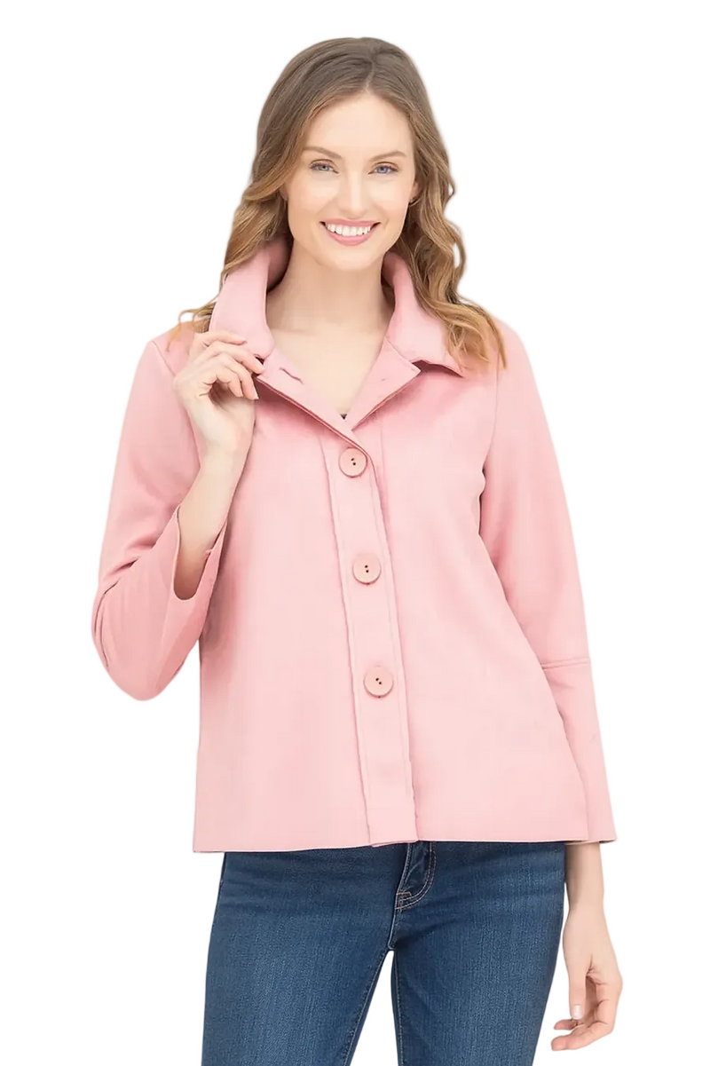 Microsuede Button Front Jacket in Pink - 4896-PNK