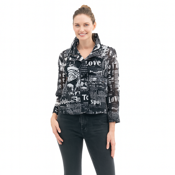 Black & White Newspaper Collage Biker Jacket - 2447